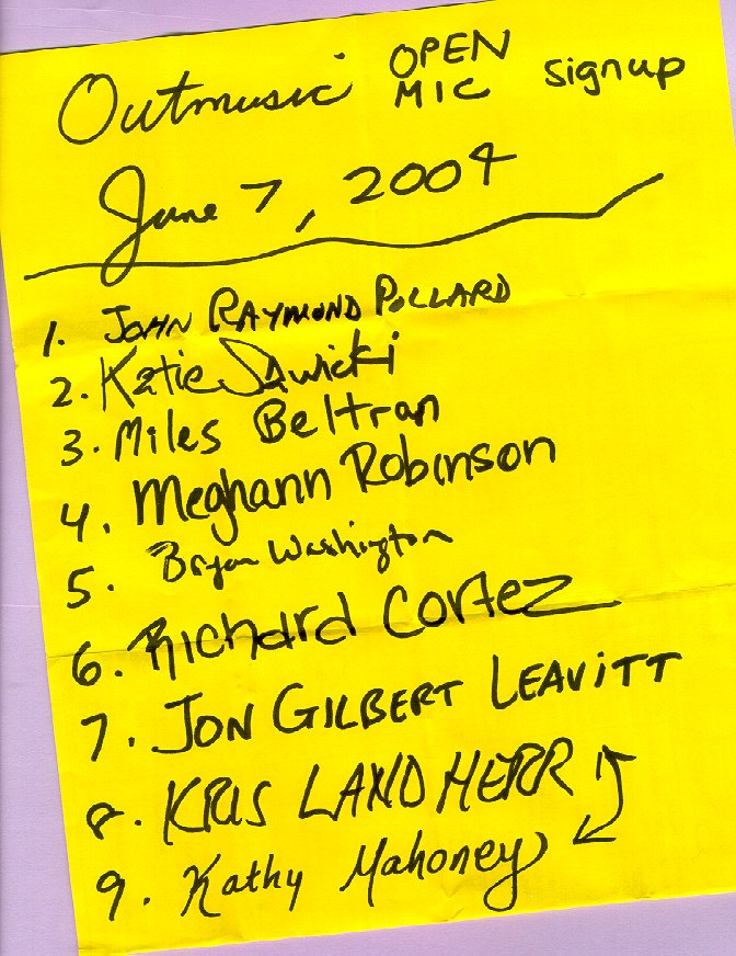 Open Mic Sign-Up Sheet