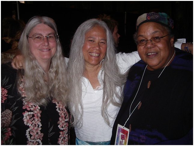 Pam Smith (right), shown with Toni Armstrong Jr and June Millington