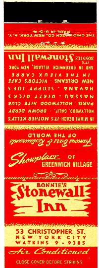 Stonewall Inn matchbook, 30s